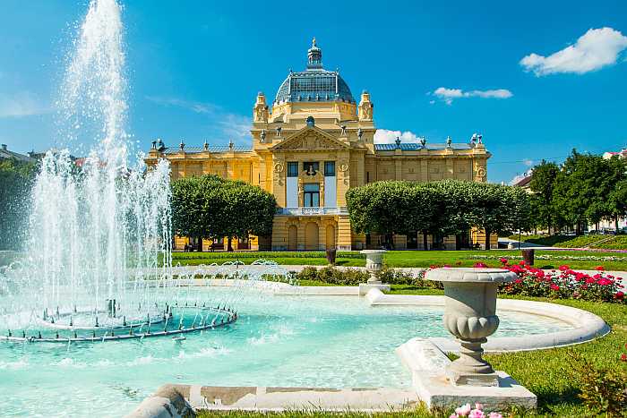 Art pavilion and fountain in Zagreb, Croatia.